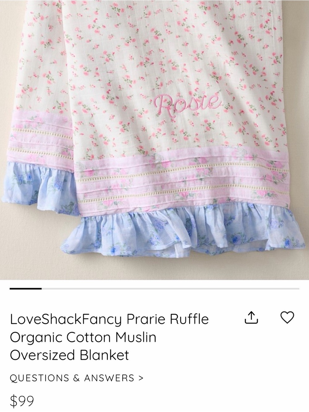 LoveShackFancy Prarie Ruffle Organic Cotton Muslin Oversized Blanket